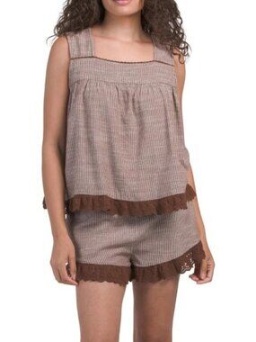 SAATVIK 2pc Tank And Shorts Set With Lace Detail